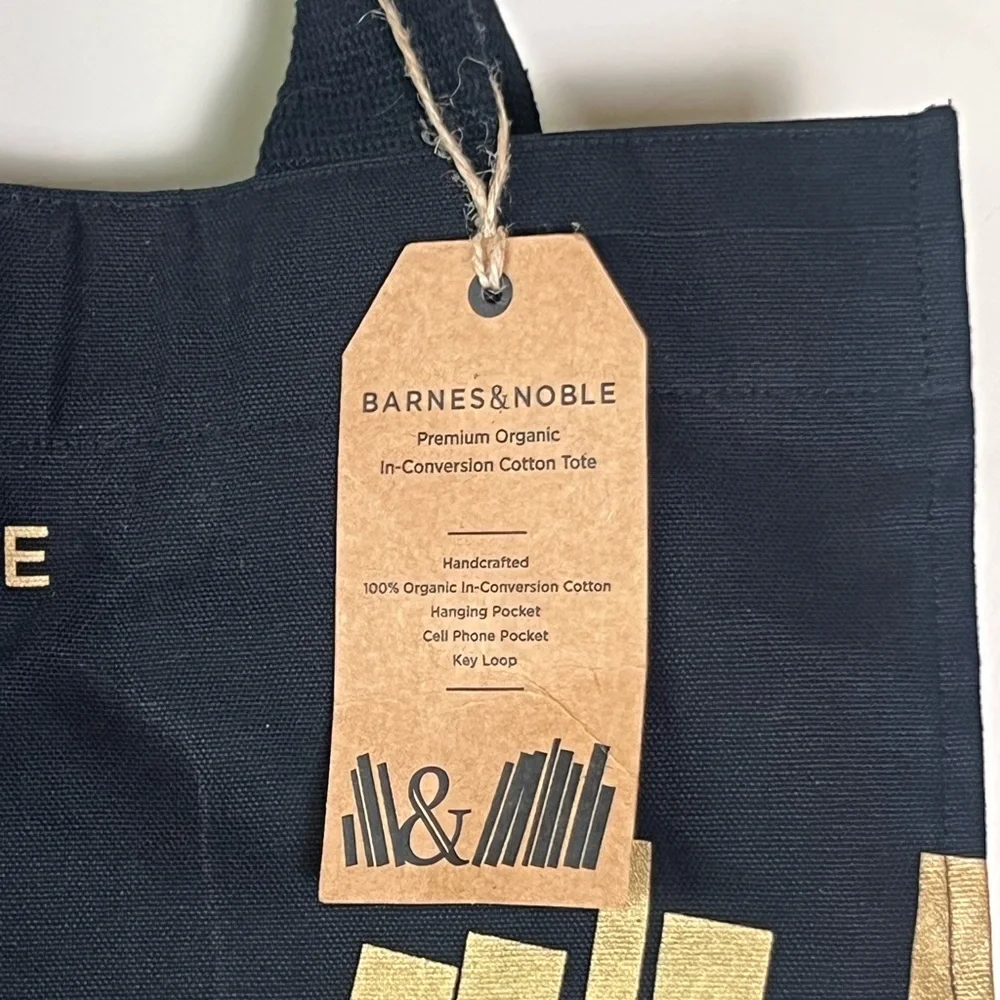 NWT Barnes & Noble Black Gold Ampersand Membership Tote 100% Cotton by re-wrap